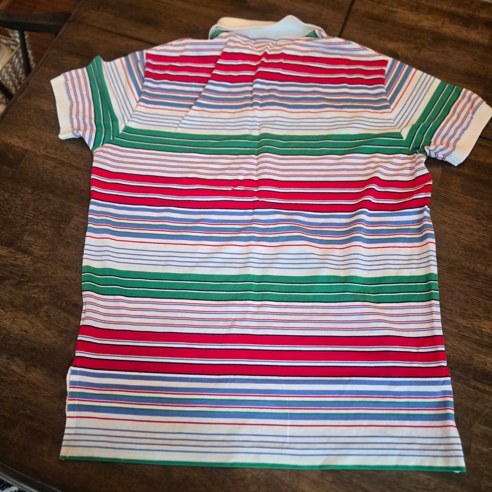 Polo Ralph Lauren Mens Large Pima Cotton Striped Polo Shirt Red Green Blue White - Picture 3 of 7